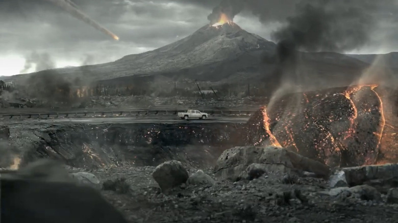 Truck drives through apocalyptic wasteland