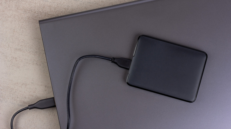 An external HDD connected to a laptop