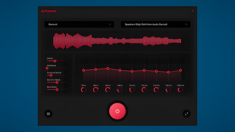 FxSound main window on Windows, blue background