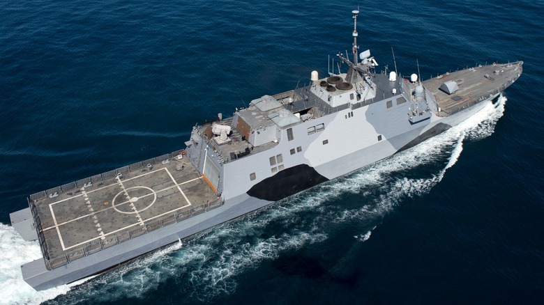 The USS Freedom underway at sea.