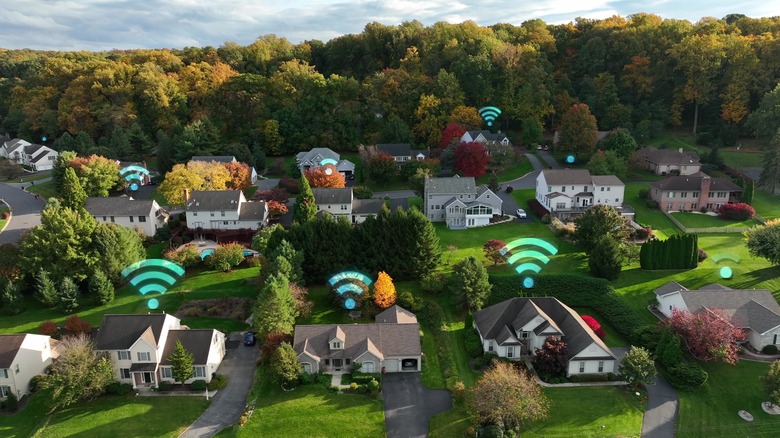 Wi-Fi symbols over houses