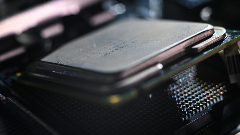 A processor ready to be placed on a motherboard