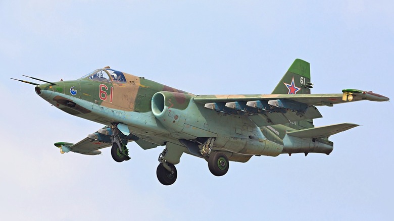 A Sukhoi Su-25 of the Russian Air Force landing at Vladivostok