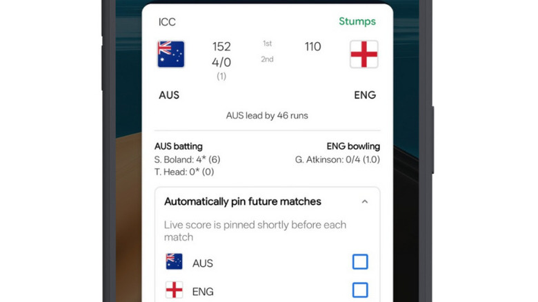 Live Score on Android phone.