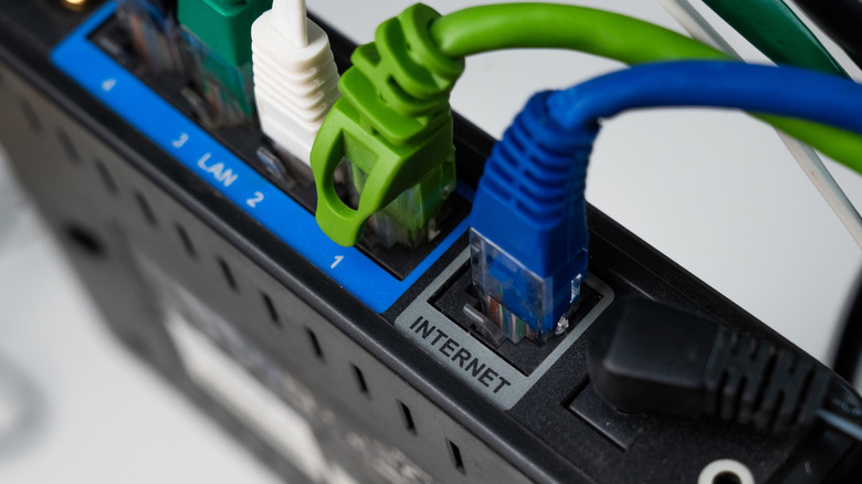 Colorful Ethernet Cables Connected to a Router.