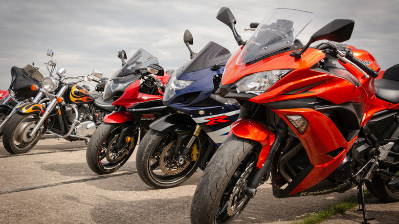 Motorcycles in a parking lot.