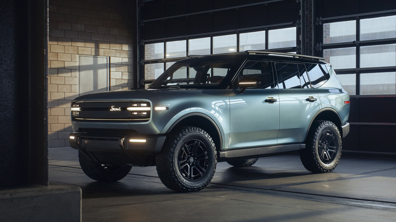 Scout Traveler SUV parked in garage