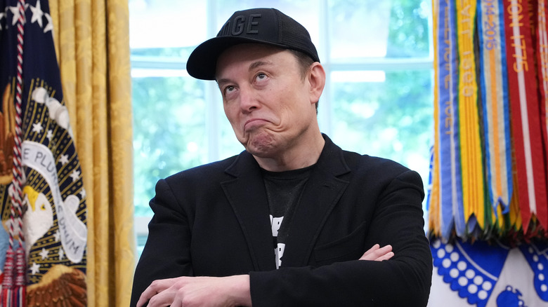 Elon Musk speaks alongside U.S. President Donald Trump to reporters in the Oval Office of the White House