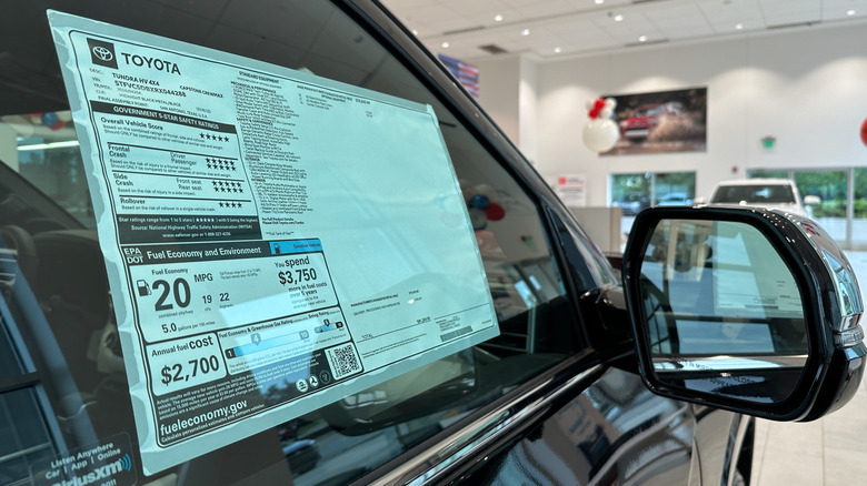 Window sticker on Toyota Tundra pickup truck