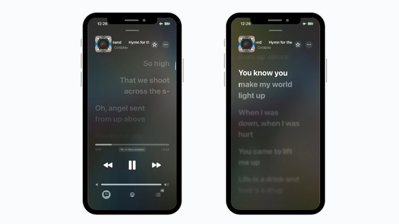 Screenshot of Apple Music app on iPhone showing lyrics working in flight mode