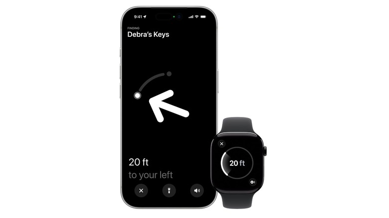 Apple Watch and iPhone show Precision Finding with AirTag