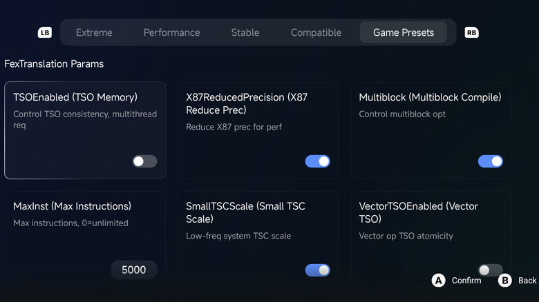 Compatibility settings for a game in GameHub on Android device