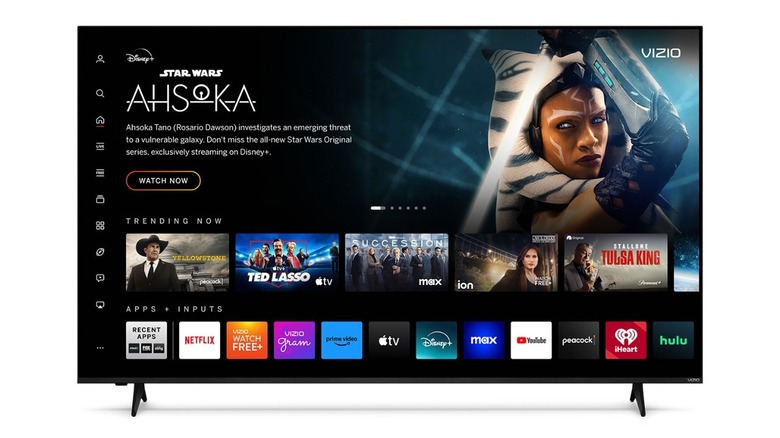Vizio V4K75M-0804 TV on a white background, displaying the home screen , featuring Star Wars Ahsoka