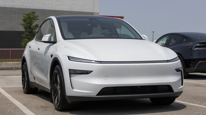 Front view of a Tesla electric car.