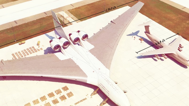 Artist rendering of overhead view of LC-1201 beside a Boeing 747